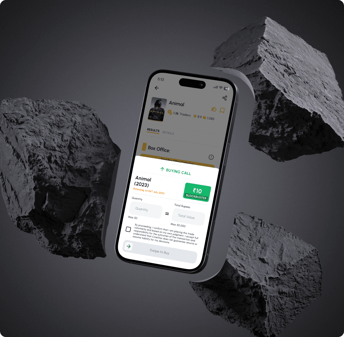 Buying Call — swipe to buy trade sheet