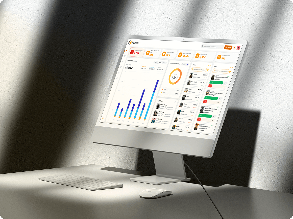 CineTrade — admin dashboard with user, trade and quiz analytics